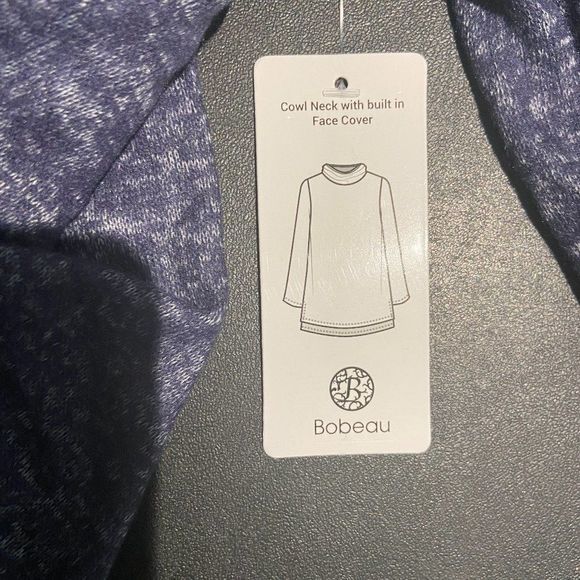NWT BOBEAU Blue Cowl Neck Built-In Face Mask Sweat - Picture 7 of 11